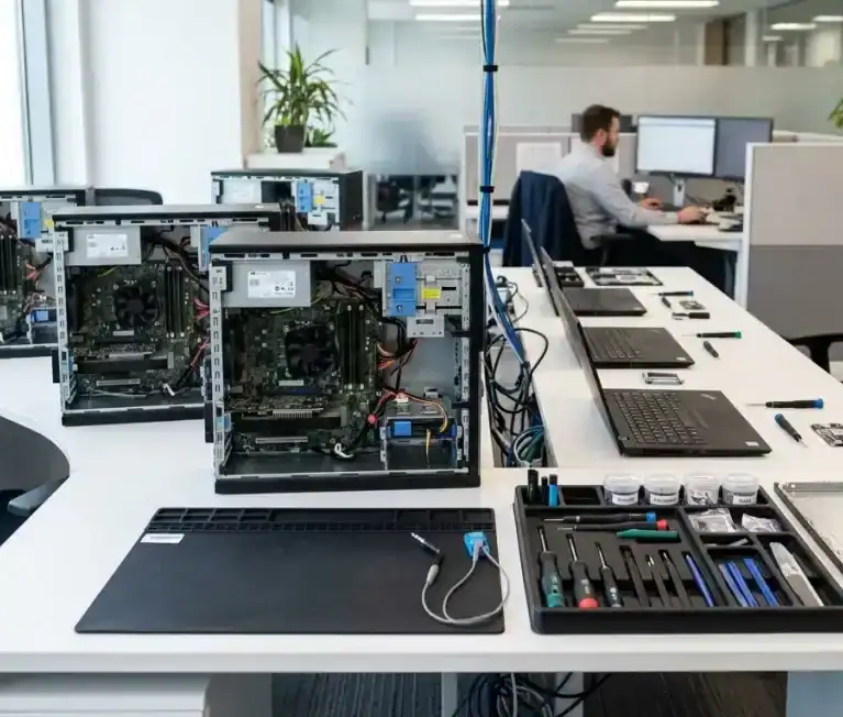 Secure corporate computer and laptop recycling station in Houston, managed under CSDS data destruction protocols.